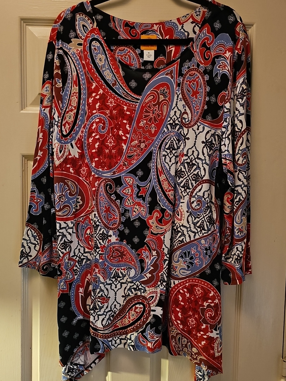 Ruby Rd. Red Black White Blue Paisley Tunic